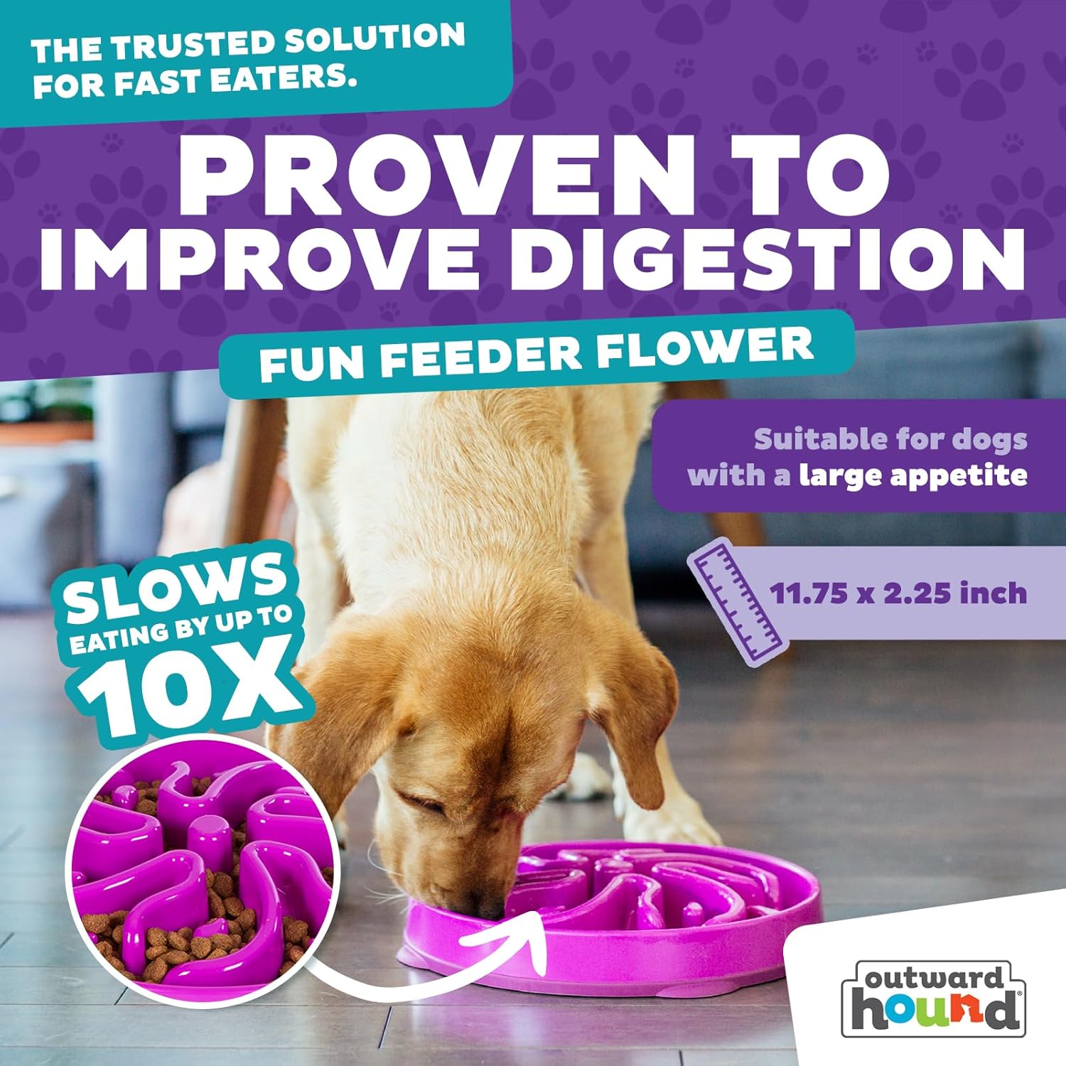 Outward Hound Fun Feeder Slo Bowl – Large 4‑Cup Capacity,Slow Feeding,Medium to Large Dogs,Non‑Slip,Orange,Swirl Pattern,(Pack of 6)