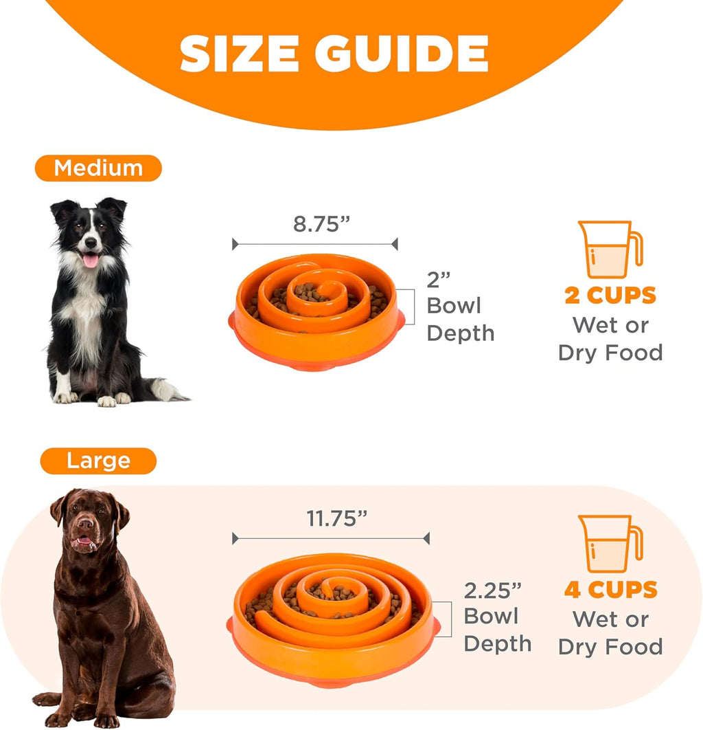 Outward Hound Fun Feeder Slo Bowl – Large 4‑Cup Capacity,Slow Feeding,Medium to Large Dogs,Non‑Slip,Orange,Swirl Pattern,(Pack of 6)