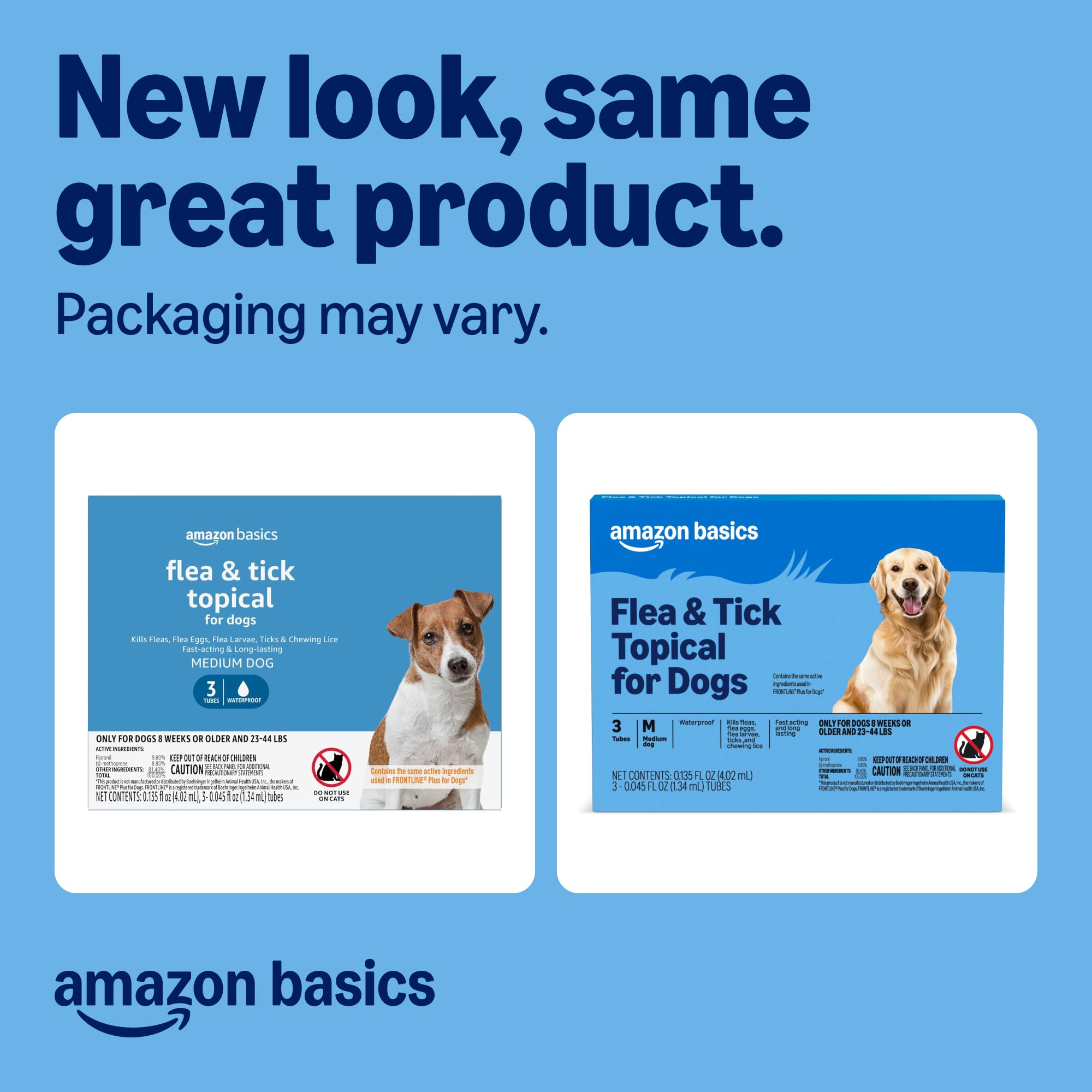 Amazon Basics Preventative Flea and Tick Topical Treatment for Medium Dogs (23-44 lbs), Up to 30 Days Protection, Fast Acting, 6 Counts, Packaging May Vary