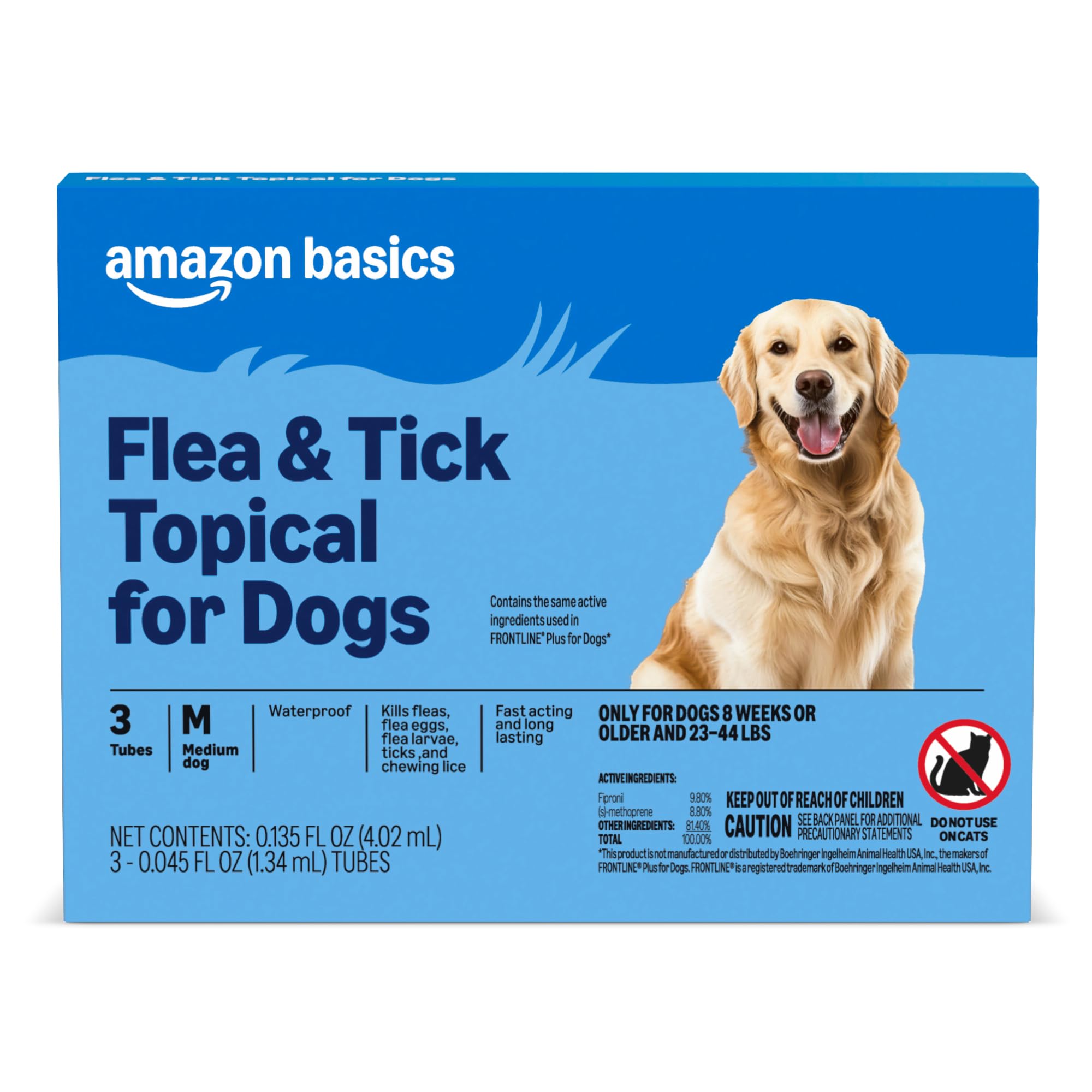 Amazon Basics Preventative Flea and Tick Topical Treatment for Medium Dogs (23-44 lbs), Up to 30 Days Protection, Fast Acting, 6 Counts, Packaging May Vary