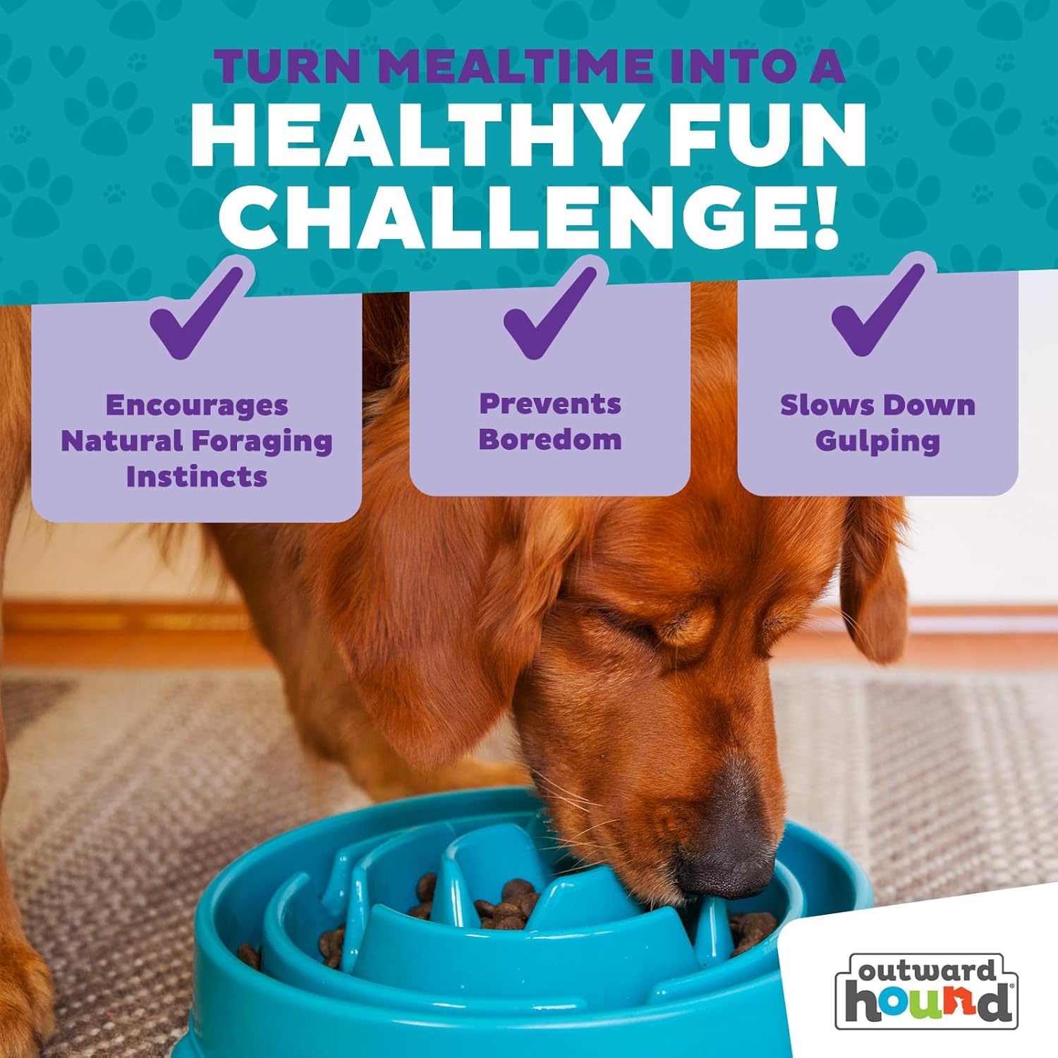 Outward Hound Fun Feeder Slo Bowl – Large 4‑Cup Capacity,Slow Feeding,Medium to Large Dogs,Non‑Slip,Orange,Swirl Pattern,(Pack of 6)