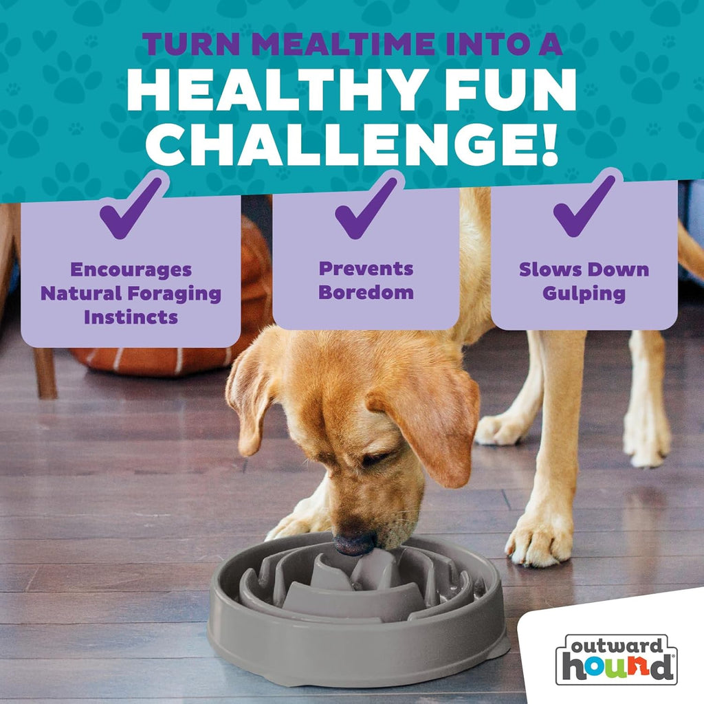 Outward Hound Fun Feeder Slo Bowl – Large 4‑Cup Capacity,Slow Feeding,Medium to Large Dogs,Non‑Slip,Orange,Swirl Pattern,(Pack of 6)