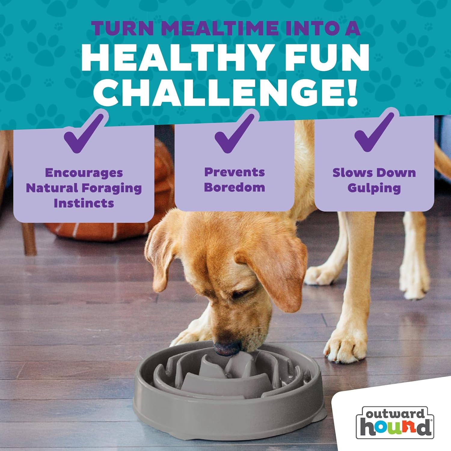 Outward Hound Fun Feeder Slo Bowl – Large 4‑Cup Capacity,Slow Feeding,Medium to Large Dogs,Non‑Slip,Orange,Swirl Pattern,(Pack of 6)