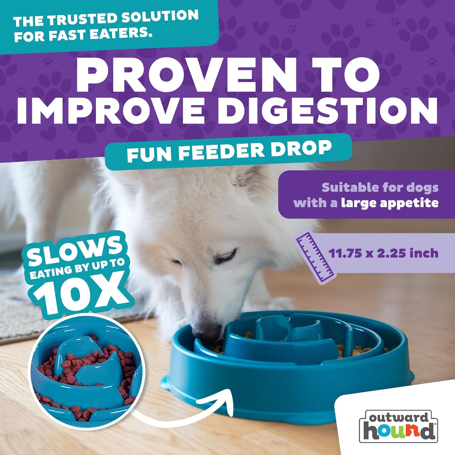Outward Hound Fun Feeder Slo Bowl – Large 4‑Cup Capacity,Slow Feeding,Medium to Large Dogs,Non‑Slip,Orange,Swirl Pattern,(Pack of 6)