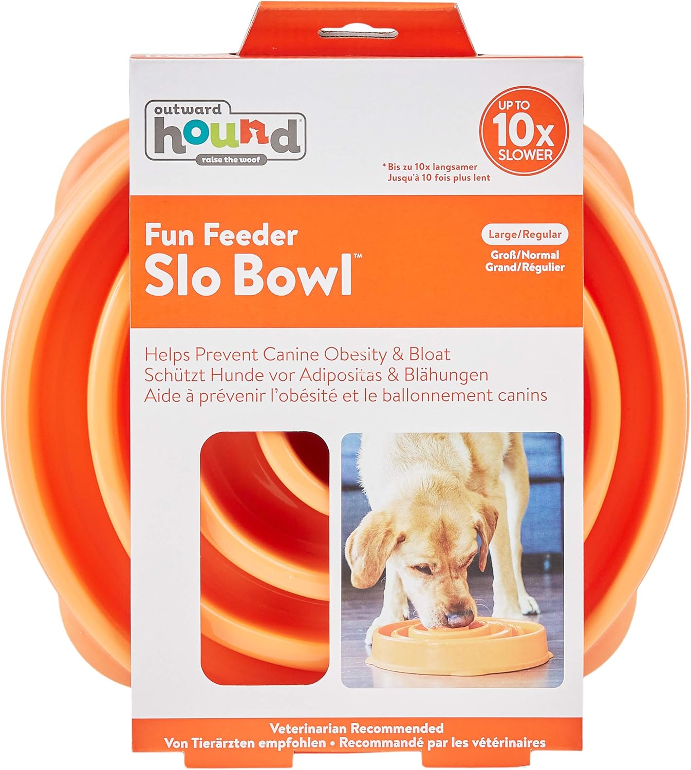 Outward Hound Fun Feeder Slo Bowl – Large 4‑Cup Capacity,Slow Feeding,Medium to Large Dogs,Non‑Slip,Orange,Swirl Pattern,(Pack of 6)