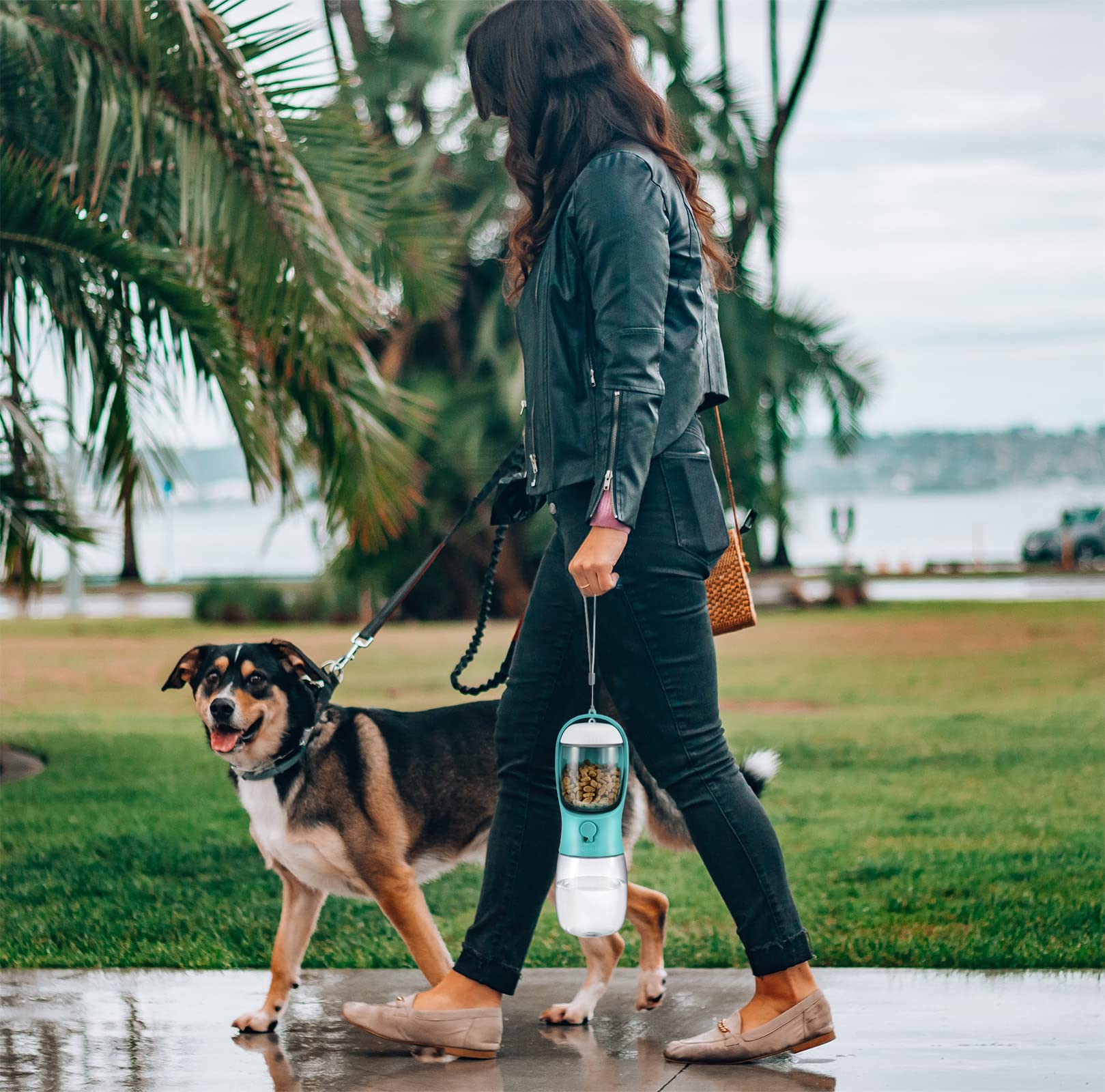 Cibaabo Dog Water Bottle with Food Container, Travel Puppy Water Bowl, Portable Pet Dispenser, Dog Gift Stuff Accessories Items, Puppy Essentials Necessities for Yorkie Cat Walking and Hiking