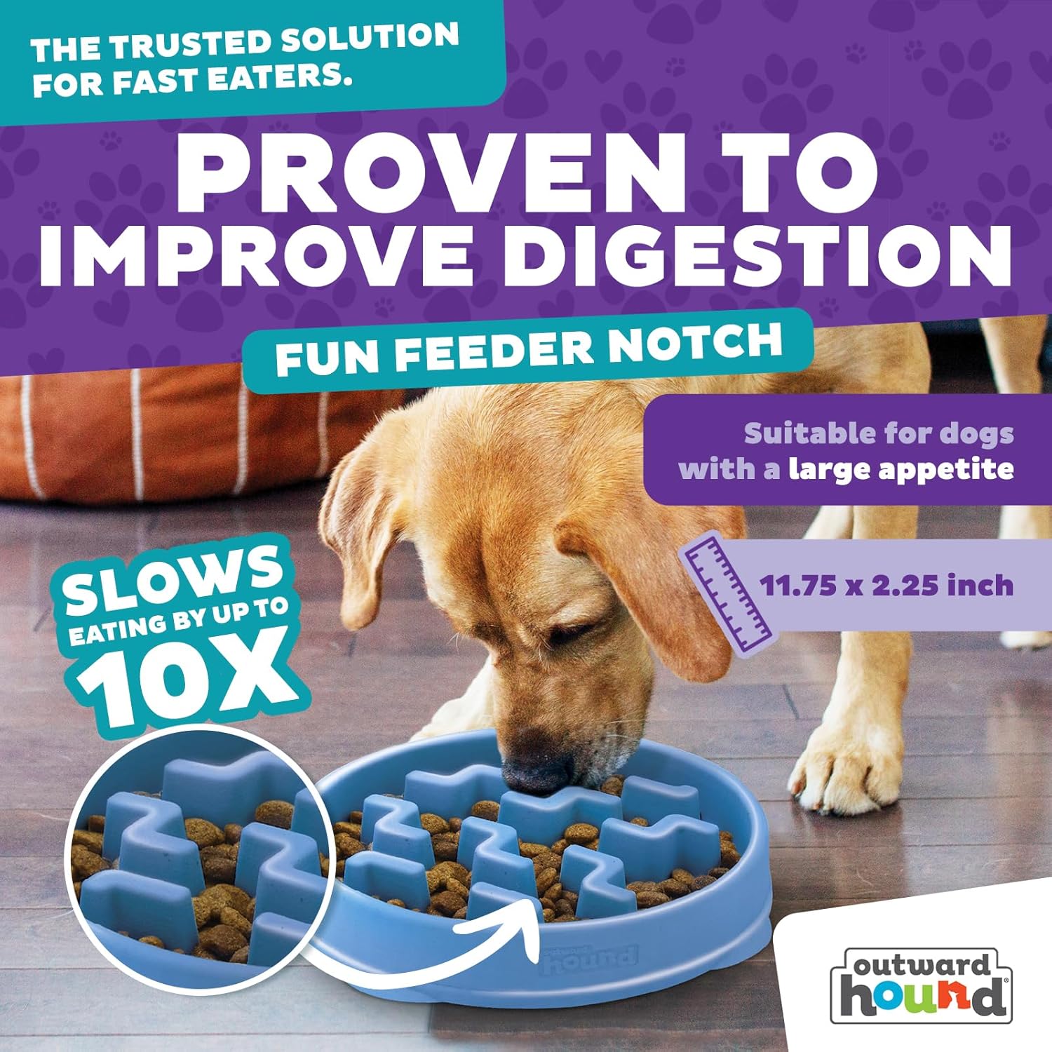 Outward Hound Fun Feeder Slo Bowl – Large 4‑Cup Capacity,Slow Feeding,Medium to Large Dogs,Non‑Slip,Orange,Swirl Pattern,(Pack of 6)