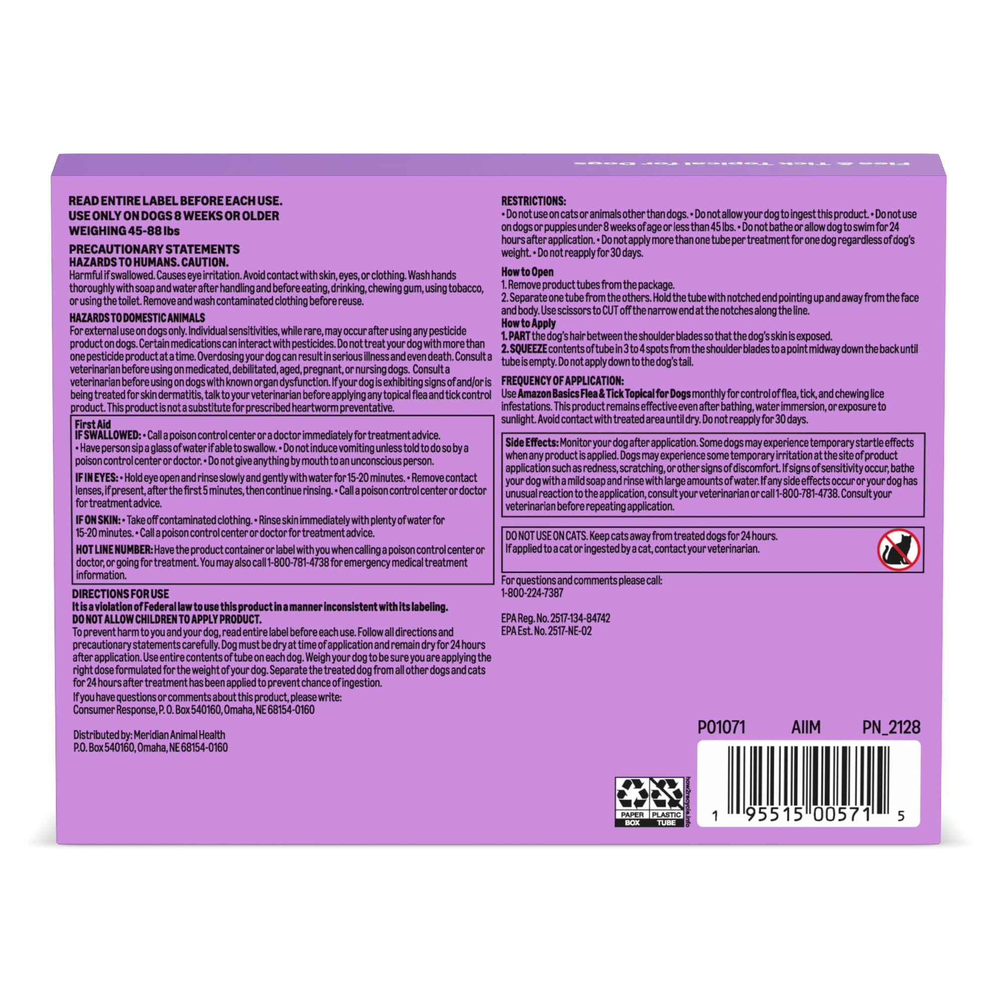 Amazon Basics Flea and Tick Topical Treatment and Prevention for Large Dogs (45-88 lbs), Fast Acting and Long Lasting, Tick Prevention, 6 Count, Packaging May Vary