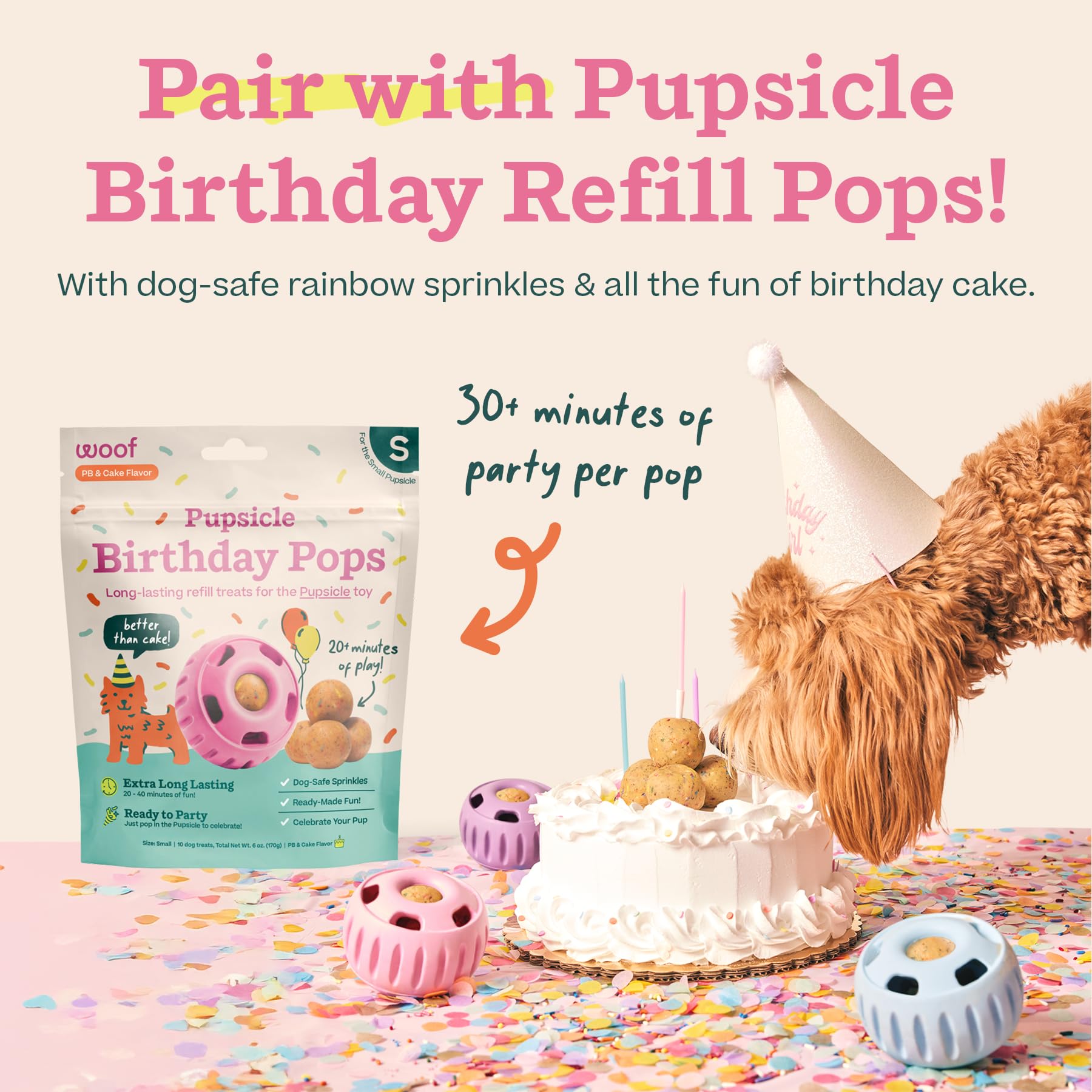 WOOF Pupsicle - Long-Lasting Interactive Dog Ball Toy to Keep Your Pup Busy and Distracted - Safe for Dogs - Low-Mess Design - Dog Toys for Small Dogs 10-25 lbs