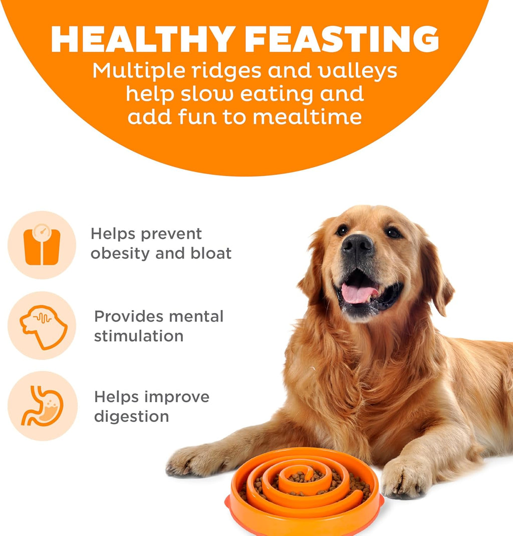 Outward Hound Fun Feeder Slo Bowl – Large 4‑Cup Capacity,Slow Feeding,Medium to Large Dogs,Non‑Slip,Orange,Swirl Pattern,(Pack of 6)