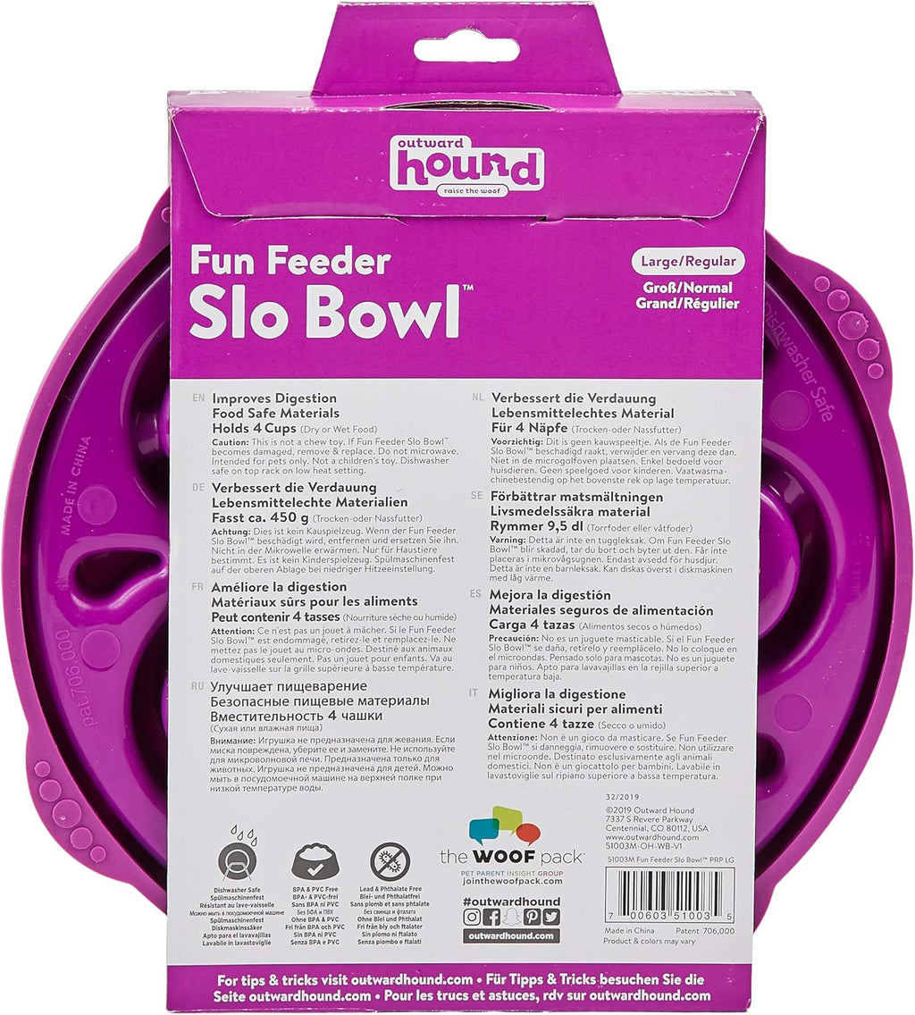 Outward Hound Fun Feeder Slo Bowl – Large 4‑Cup Capacity,Slow Feeding,Medium to Large Dogs,Non‑Slip,Orange,Swirl Pattern,(Pack of 6)