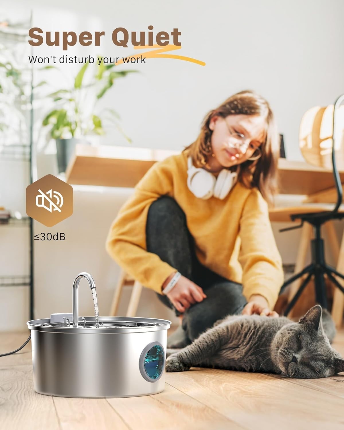 Stainless Steel Cat Water Fountain 3.2L Pet Drinking Fountain Dispenser for Cats