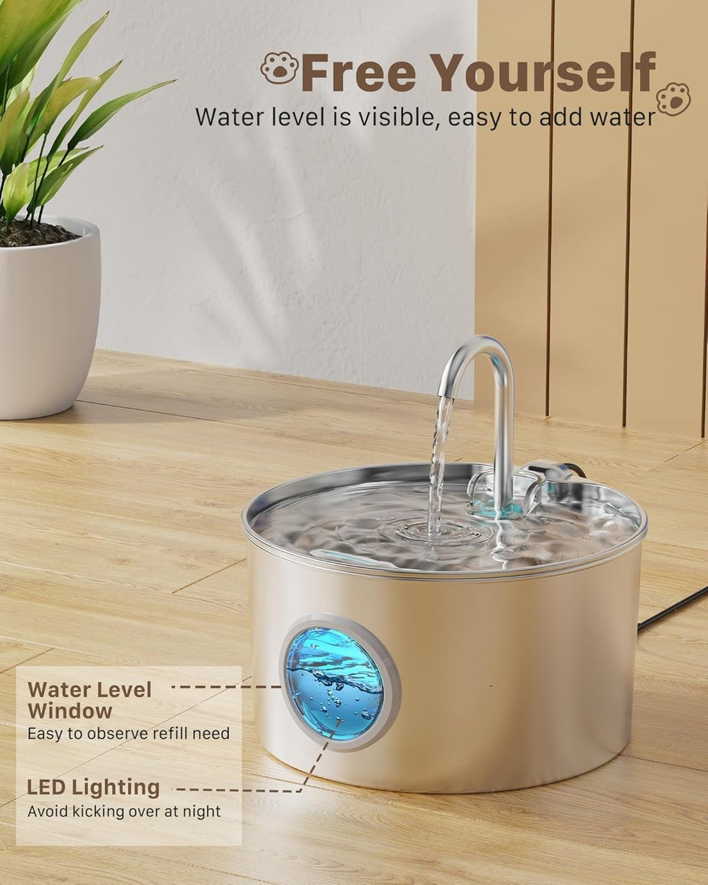 Stainless Steel Cat Water Fountain 3.2L Pet Drinking Fountain Dispenser for Cats