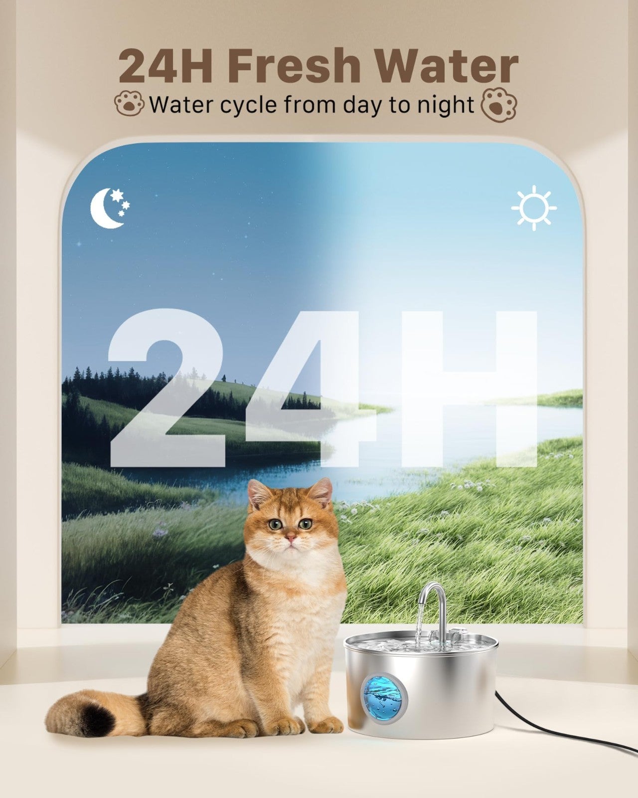 Stainless Steel Cat Water Fountain 3.2L Pet Drinking Fountain Dispenser for Cats