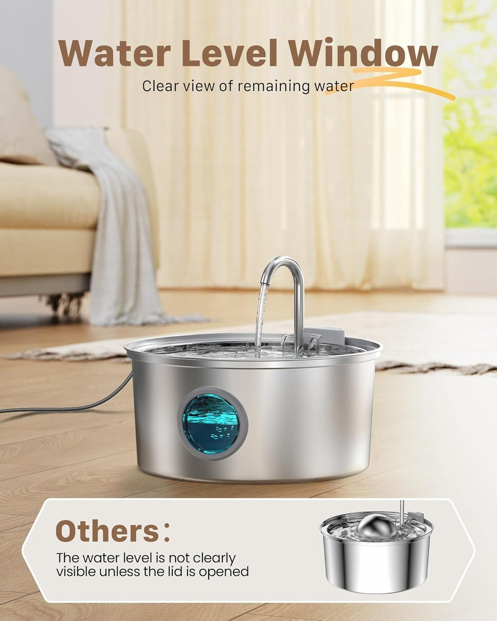 Stainless Steel Cat Water Fountain 3.2L Pet Drinking Fountain Dispenser for Cats