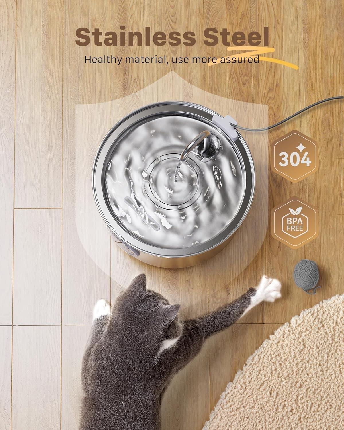 Stainless Steel Cat Water Fountain 3.2L Pet Drinking Fountain Dispenser for Cats