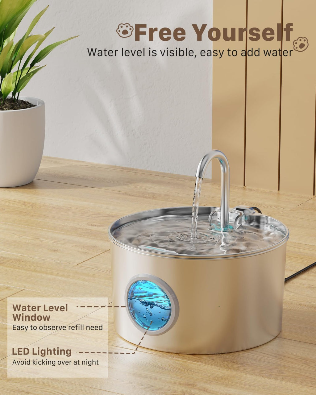 Stainless Steel Cat Water Fountain 3.2L Pet Drinking Fountain Dispenser for Cats