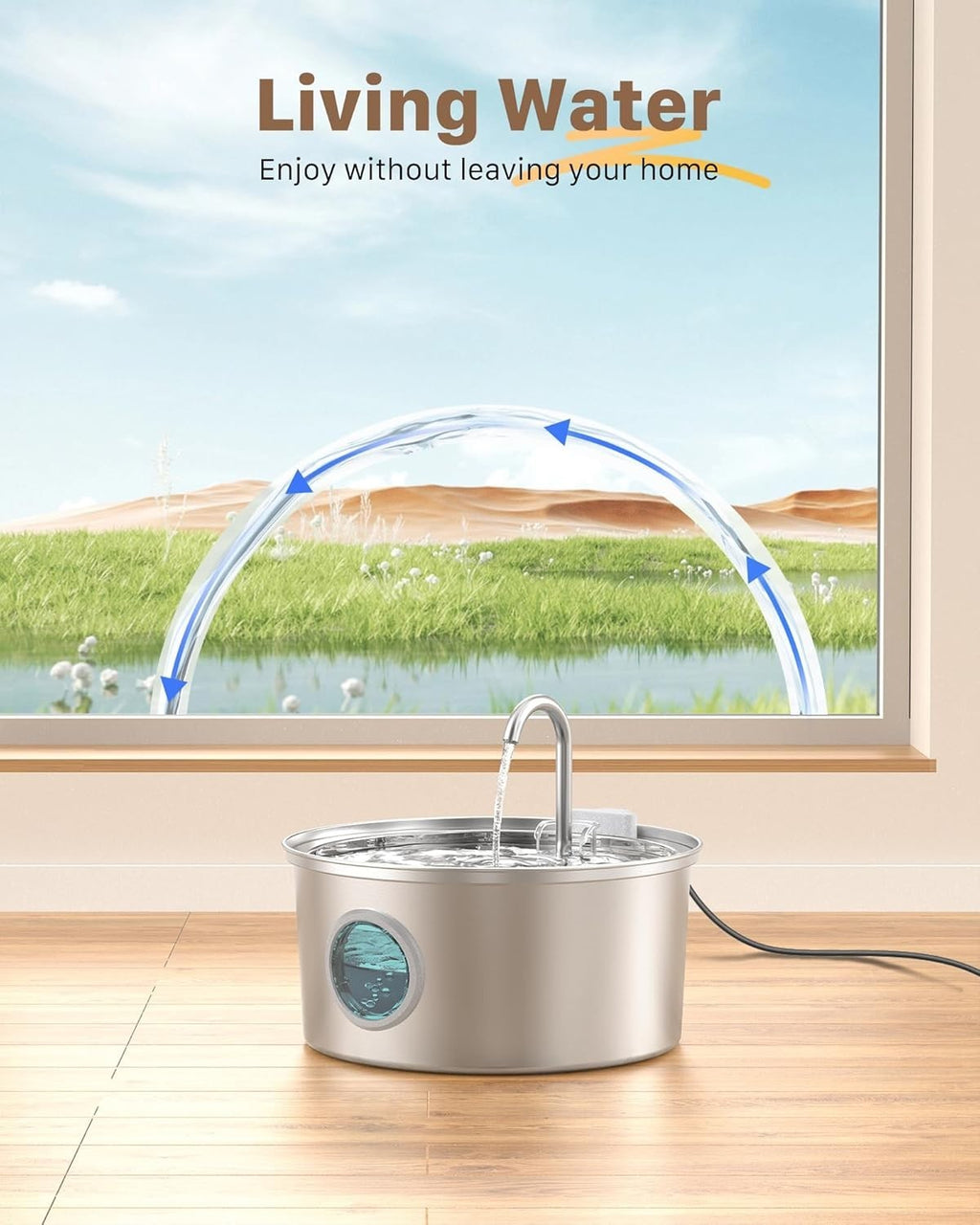 Stainless Steel Cat Water Fountain 3.2L Pet Drinking Fountain Dispenser for Cats