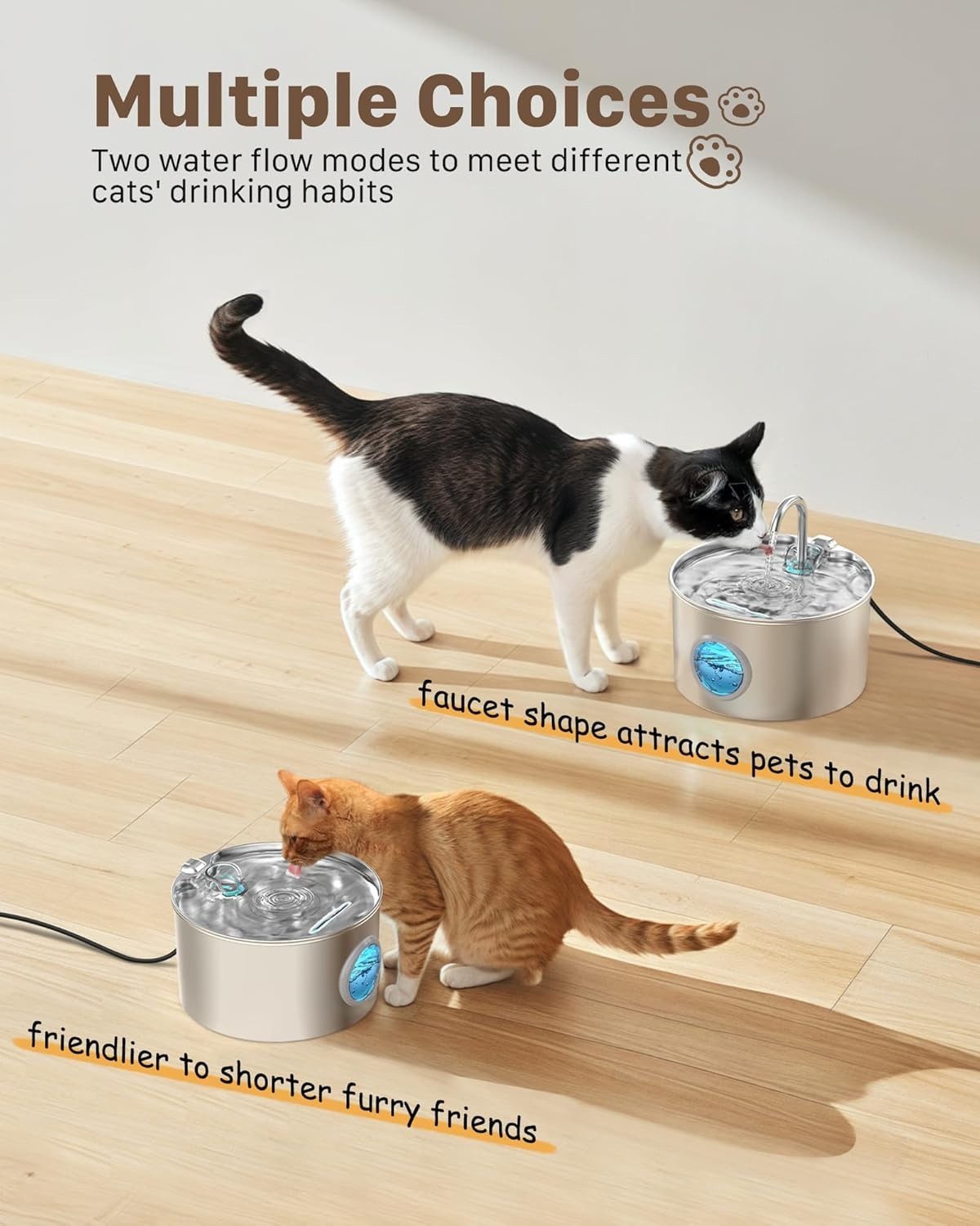 Stainless Steel Cat Water Fountain 3.2L Pet Drinking Fountain Dispenser for Cats